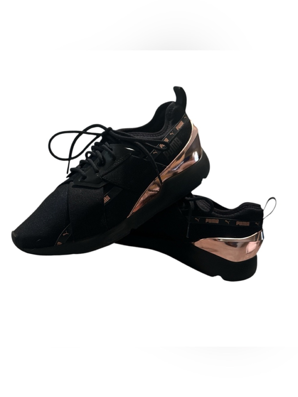 Puma Women's Black Sneakers with Rose Gold Heel Accent